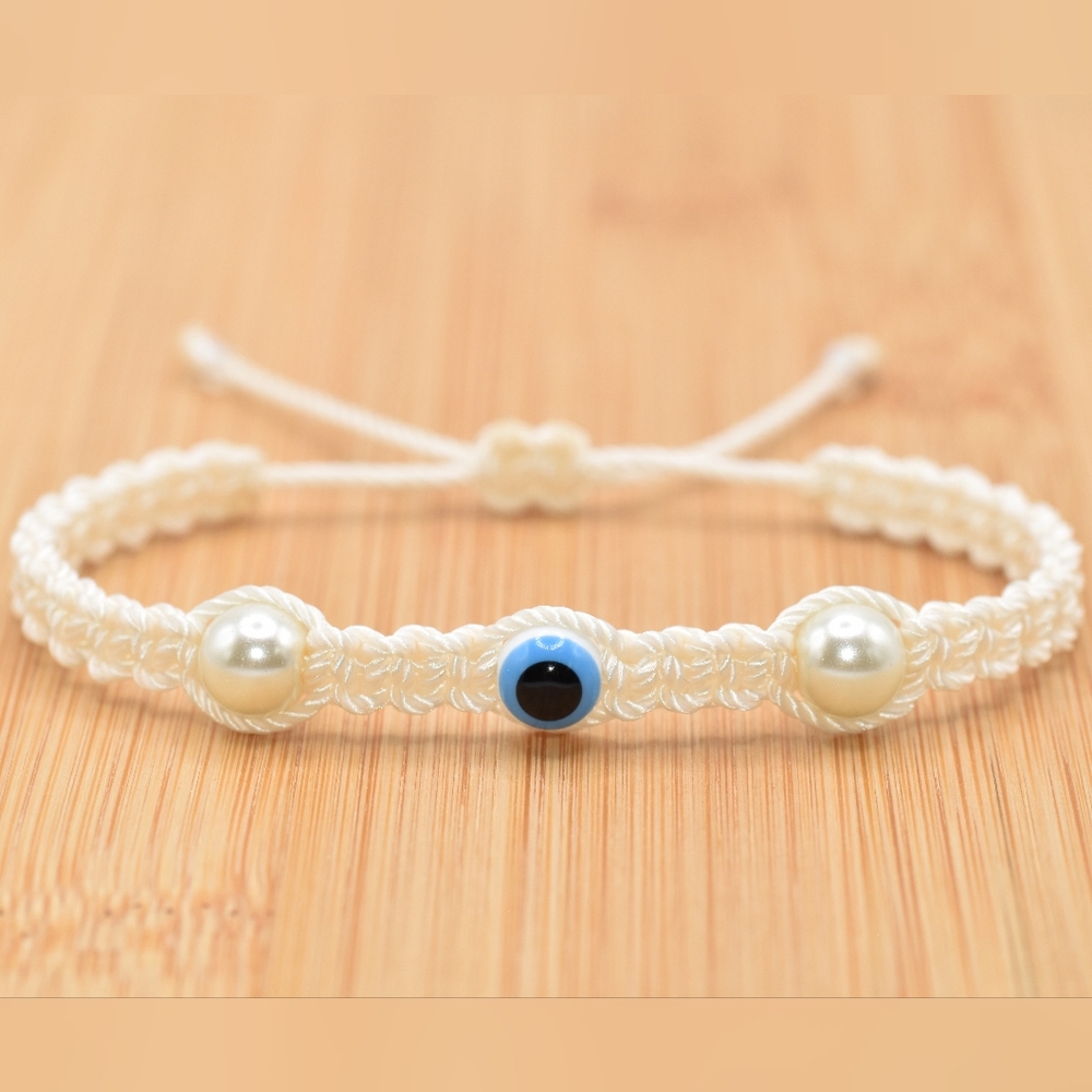 Ivory evil eye bracelet, evil eye with beads wristband, beaded bracelet